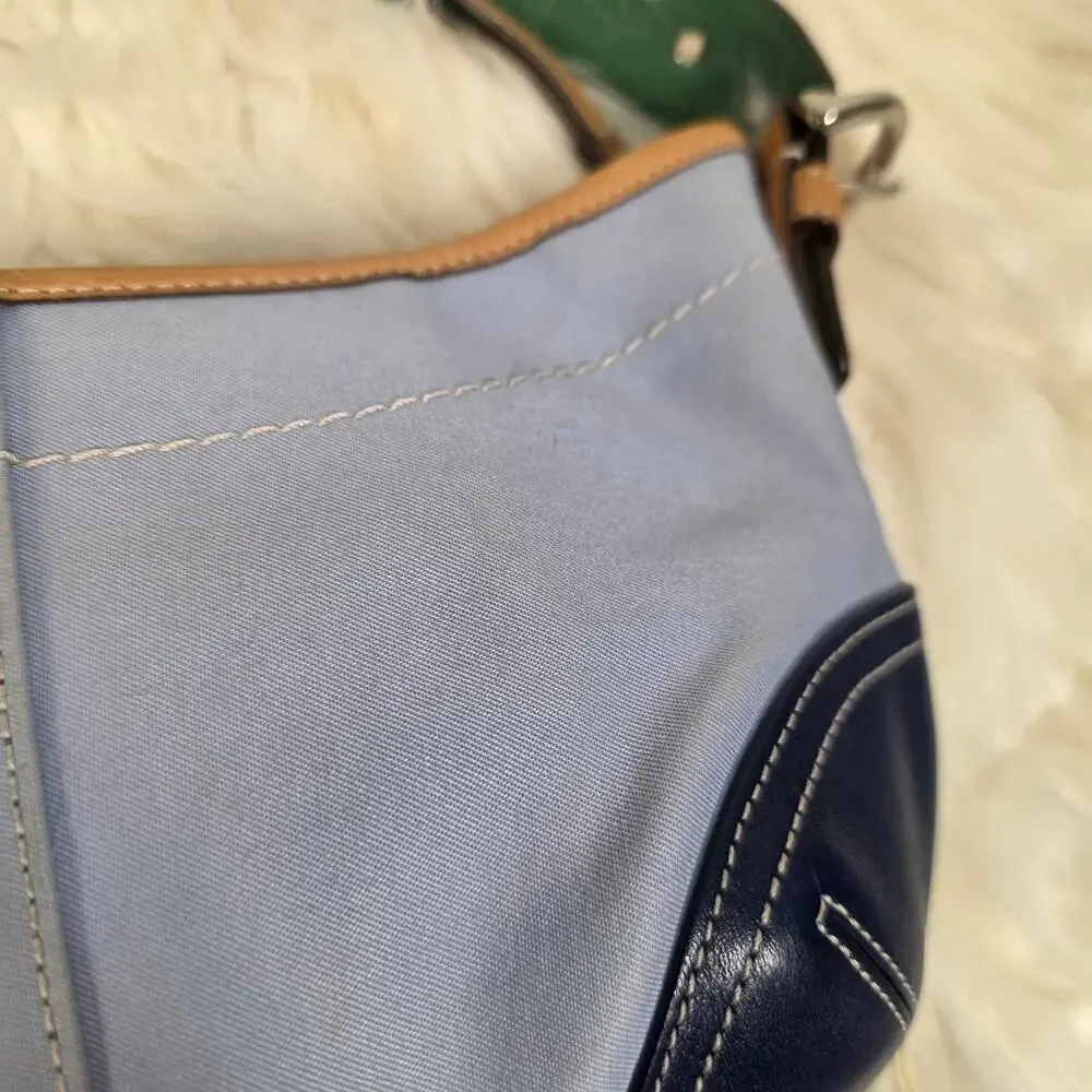 Vintage Y2K Coach Soho Twill Hobo Mini Bag Blue Navy Leather 9508